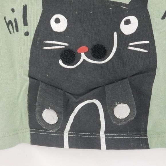 Zara Baby Black Cat Graphic Crew Neck Long Sleeve Top Green Size 9-12 Months - Picture 5 of 5
